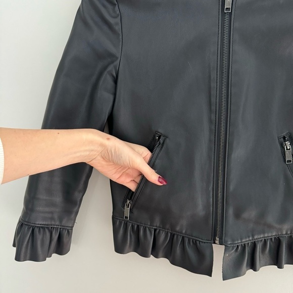 Zara Peplum Ruffled Faux Leather Cropped Zip Up Frill Jacket XS - Picture 13 of 15